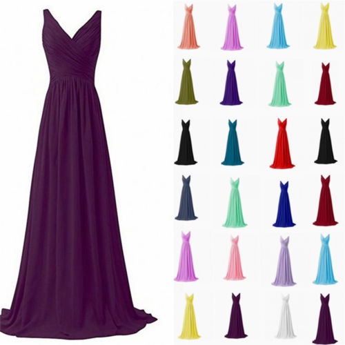 New Stock Long Chiffon Prom Dress Bridesmaid Formal Evening Party Cocktail Ball Gown Size 6-20